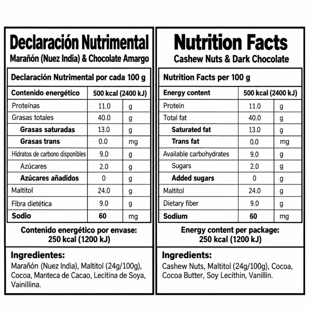 Marañón & Chocolate Amargo Nutrition Facts.webp