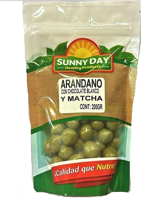 Arándano Rojo D&C Con Chocolate Blanco & Matcha S/Azúcar | SunnyDay®  | Pack200Gr                                                                               