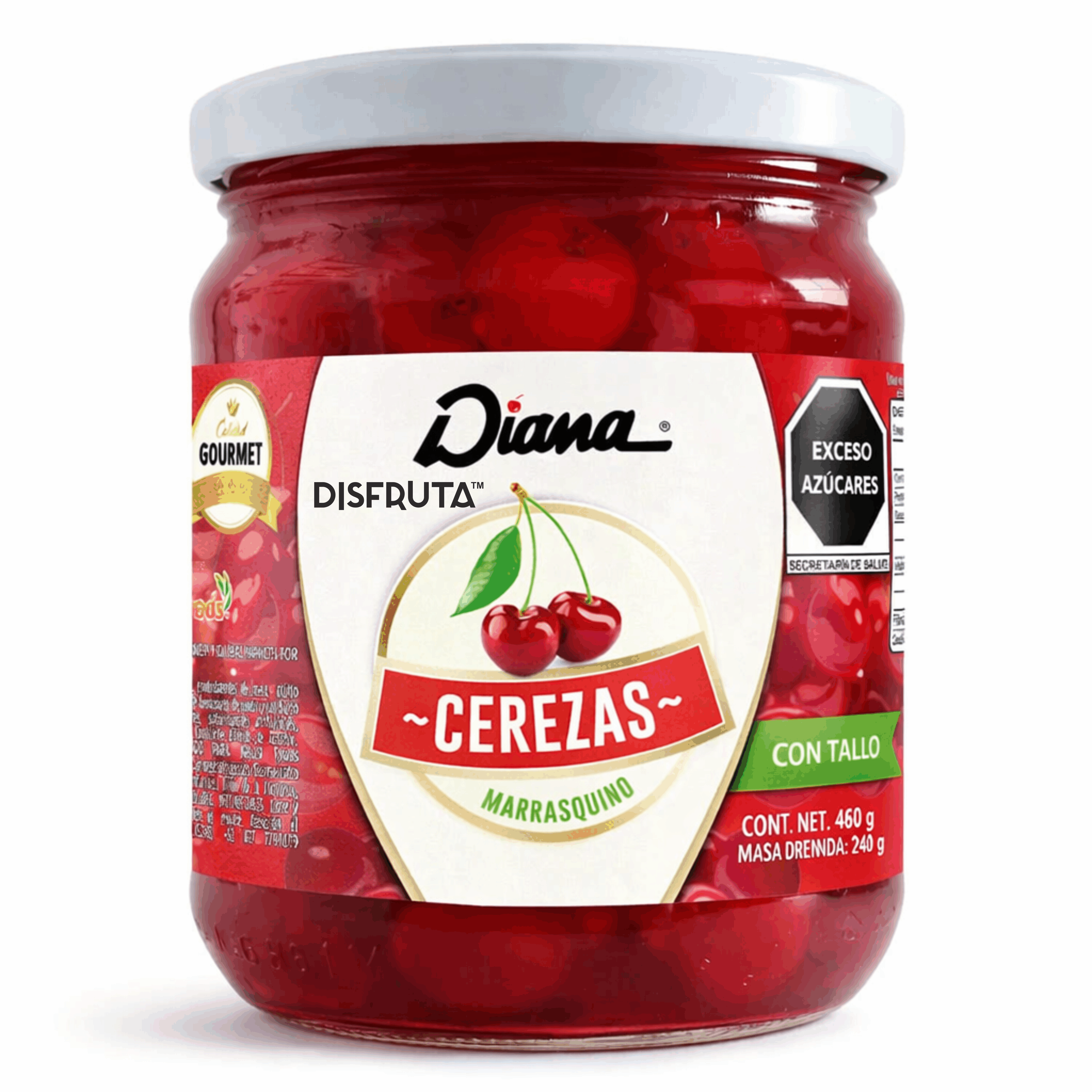 Cerezas Rojas Marasquino | Con Tallo | Diana® | Tarro 460Gr-Dren 240Gr