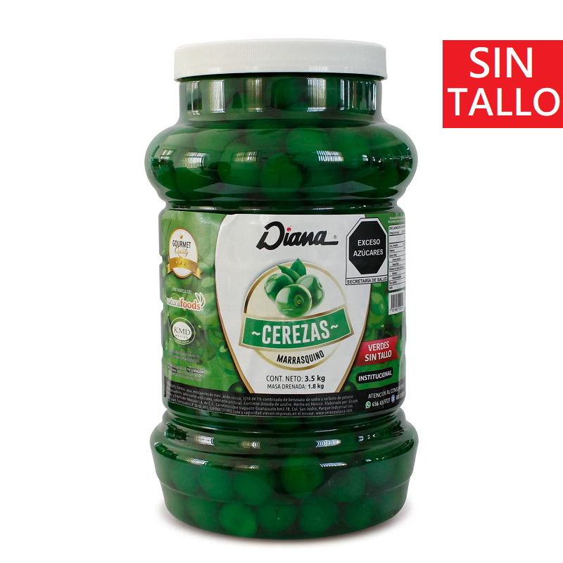 Cerezas Verdes en Almíbar | Sin Tallo | Diana® | CIL 3.5Kg.Neto-Dren1.8Kg 
