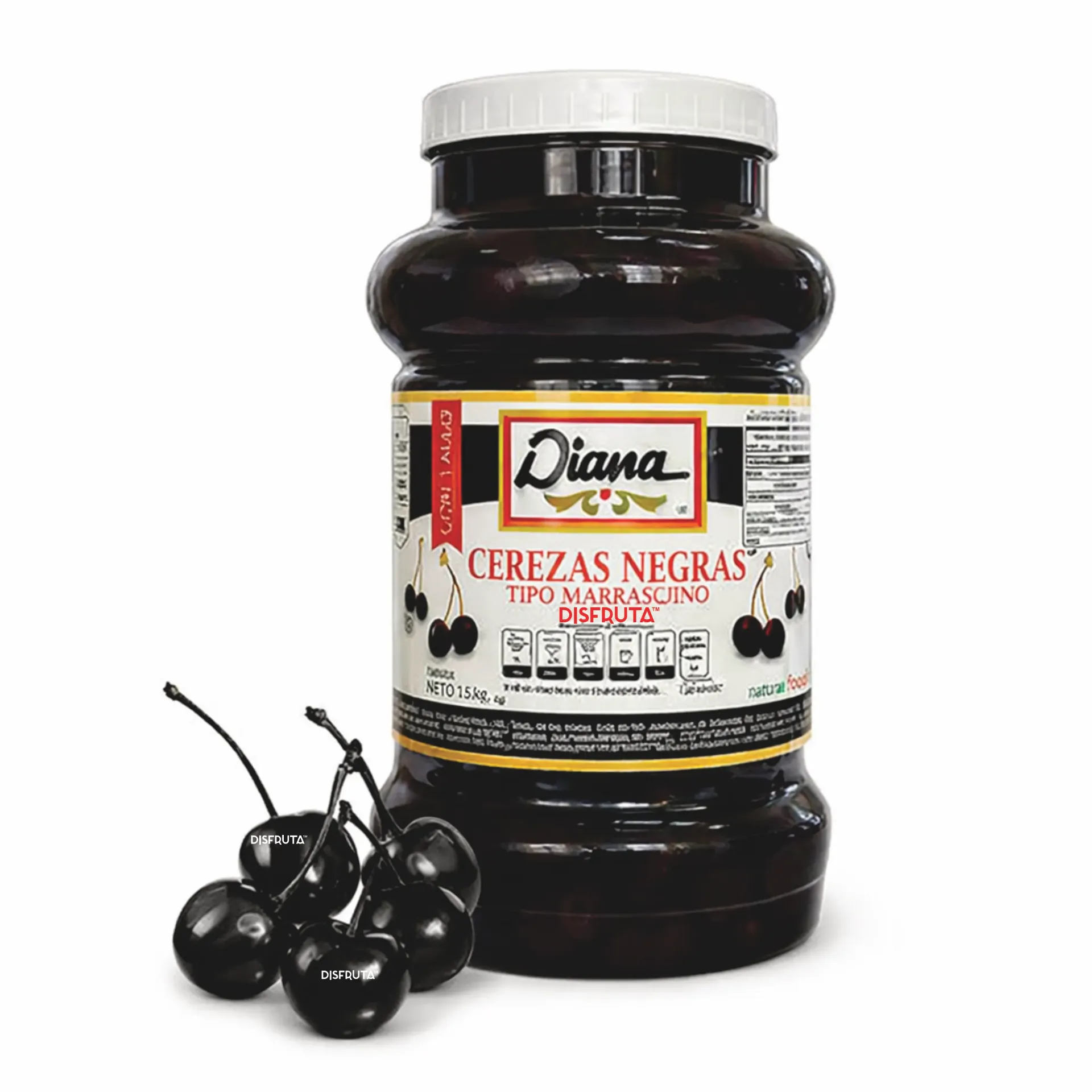 Cerezas Negras Marasquino | Con Tallo | Diana®  | CIL 3.5Kg.Neto-Dren1.5Kg