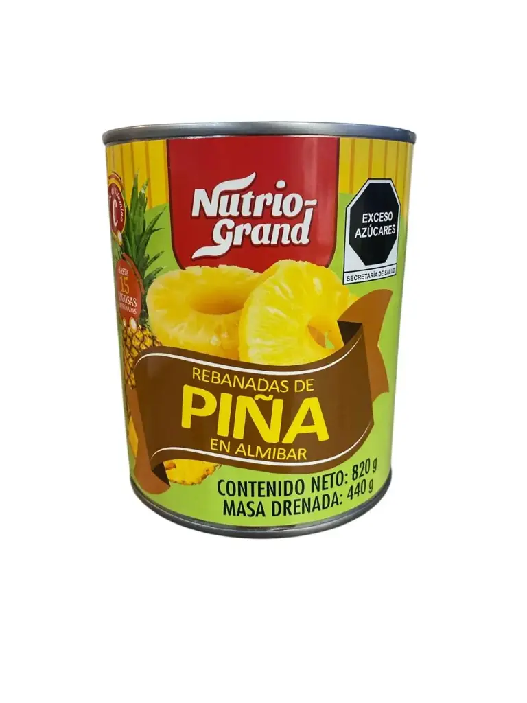 Piña en Almíbar | Rebanadas | Nutrio-Grand® | Guatemala | Lata 820gr | Dren. 440gr                                                                                  