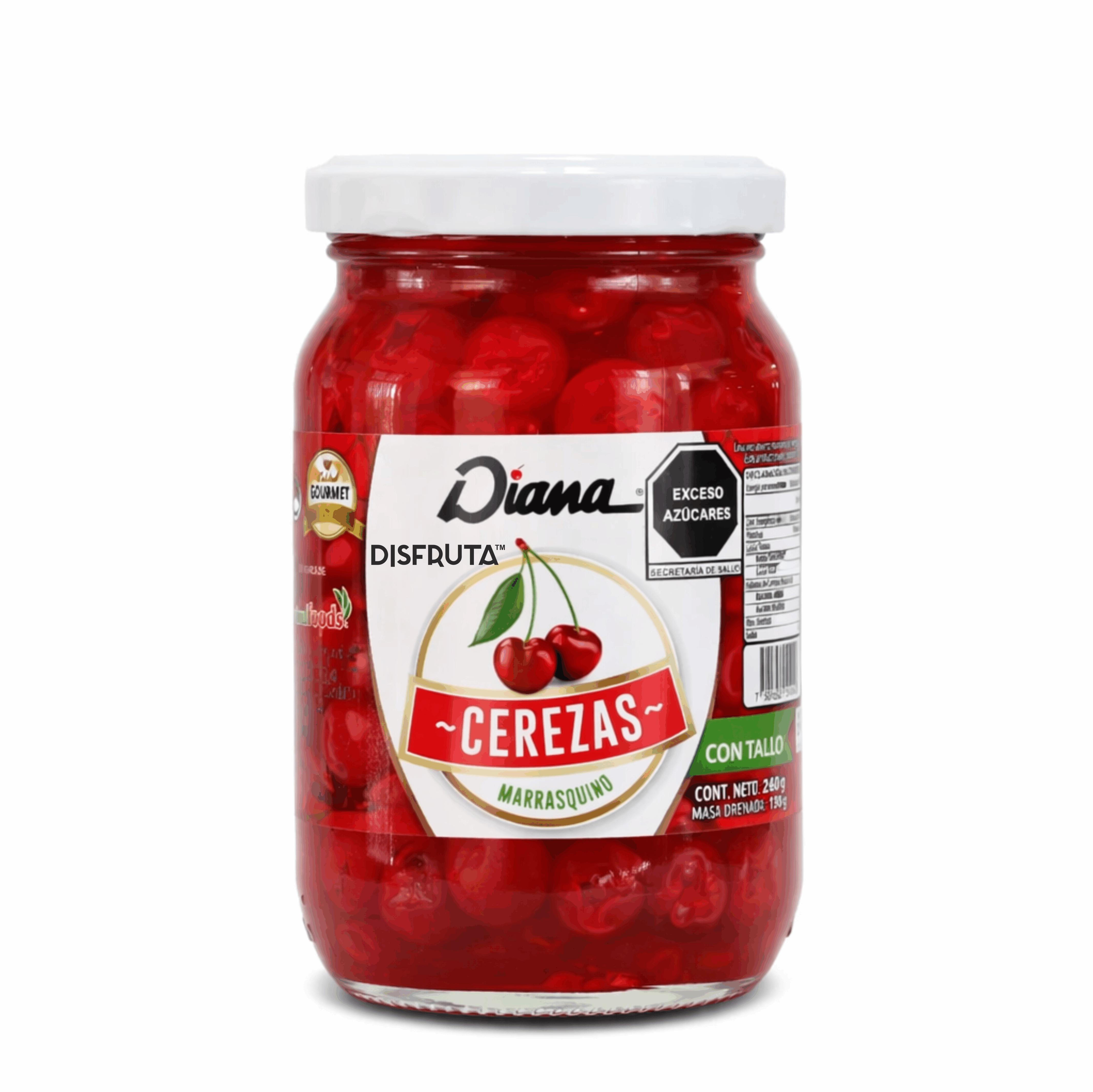 Cerezas Rojas Marasquino | Con Tallo | Diana® | Tarro 260Gr-Dren 135Gr