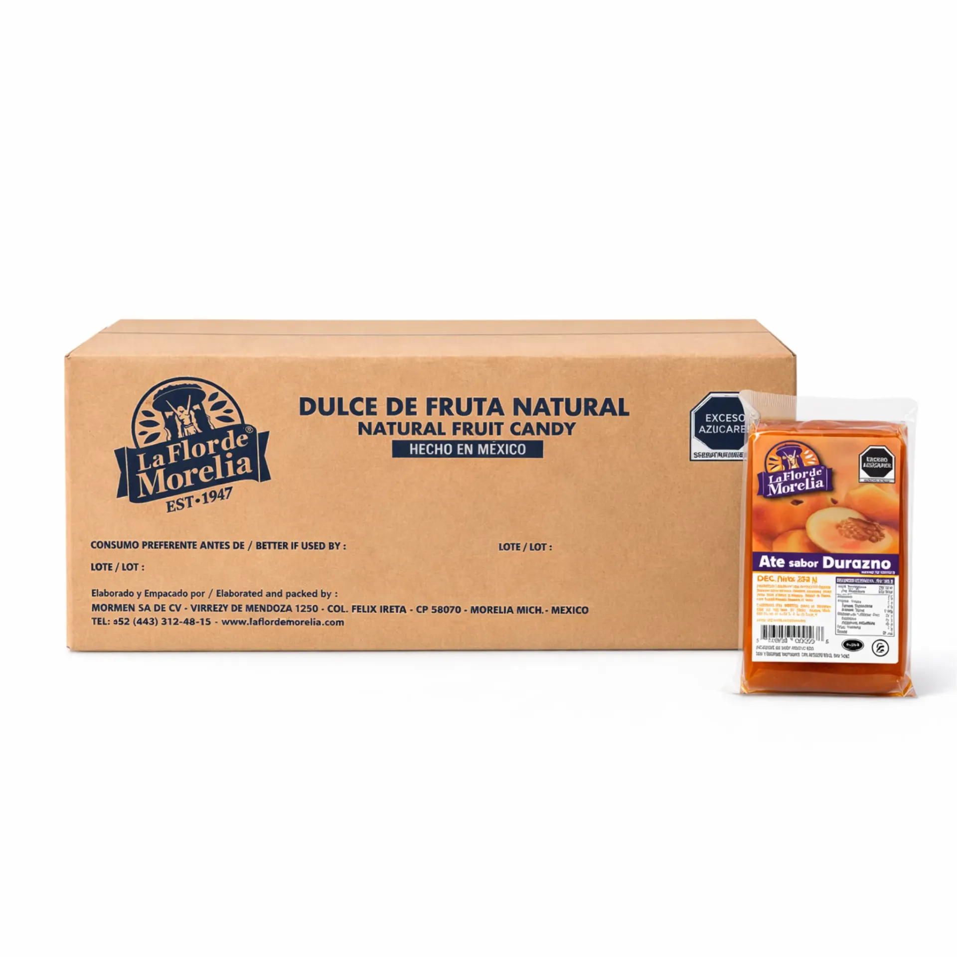 Peach-Flavored Fruit Paste |  La Flor de Morelia® | C-CTN 24 Pack 250Gr