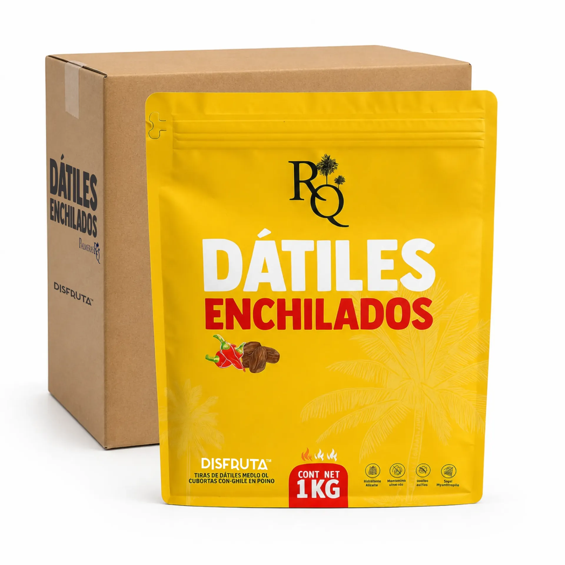 Dátil Medjool Enchilado | F. Tiras | Palmeras RQ®| Baja California | C-CTN 10KG -10PouchBag 1Kg