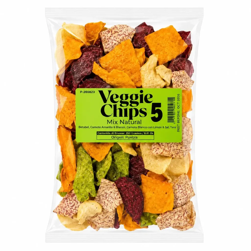 Veggie Chips Mix 5 | Betabel,  Batata, Camote Blanco, & Taro | Natural | Puebla |  Pack 250Gr
